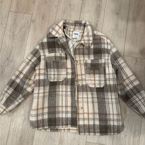 Zara Plaid Jacket in Cream and Brown
